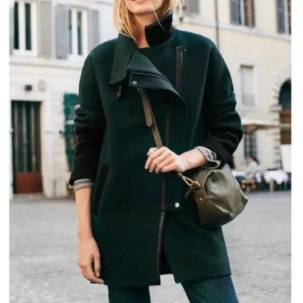 Madewell Colorblock City Grid Coat, with Leather Trim - size 10